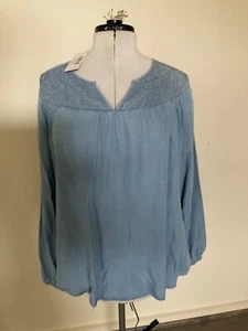 Adorne Adley Shirring Neck Top Denim Blue Size 18 BNWT RRP $89 - Picture 1 of 2