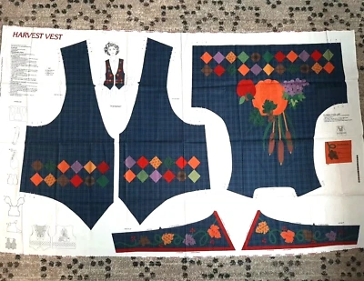  VTG Autumn Harvest Vest Fabric Panel Plaid Argyle Fall XS- L Sewing Craft - Image 1 of 4