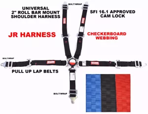 RACERDIRECT Q/M RACING HARNESS 5 PT 2" SFI 16.1 BELT CAM LOCK BLACK CHECKERBOARD - Picture 1 of 8