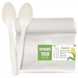 Compostable Spoons 150 Pack 7 Inch Disposable Spoons Biodegradable Cutlery Se... - Picture 1 of 8