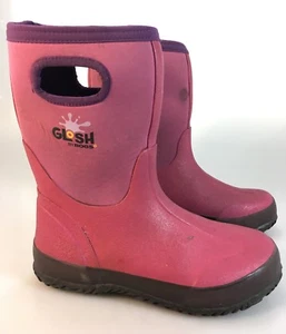 Glosh Bogs Girls 3 Pink Rubber Rain Snow Boots Purple Trim Waterproof Pull-On - Picture 1 of 5