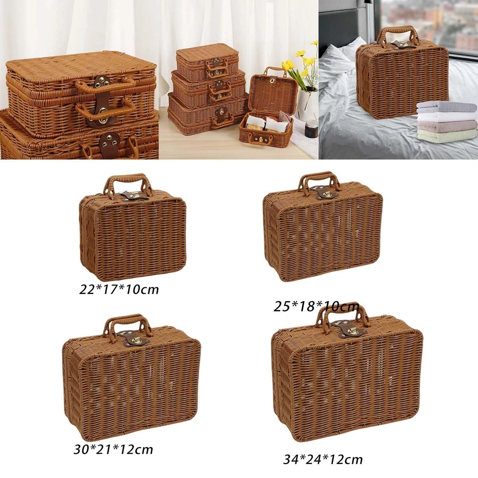 Vintage Rattan Woven Storage Case Wicker Suitcase for Picnic Food Storage - Image 1 of 1