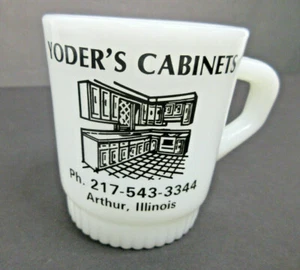 vintage Anchor Hocking white milk glass Yoder's Cabinets Illinois promo ad mug - Picture 1 of 11