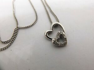 9ct white gold Diamond set Double Heart Pendant + 9k chain Showcase Jewellers