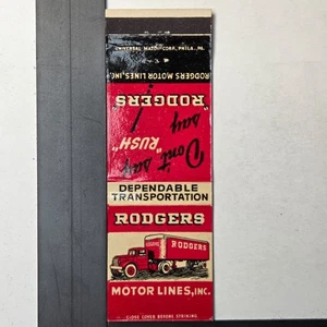 Rodgers Motor Lines Inc Vintage 1950s Truck Design Matchbook - Bild 1 von 3