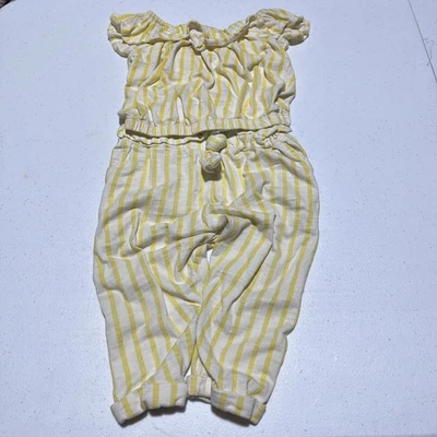 Jessica Simpson Bebé Niña Pantalones Conjunto 12 Meses Amarillo Y Blanco Rayas Sin Mangas Foto 1 de 4