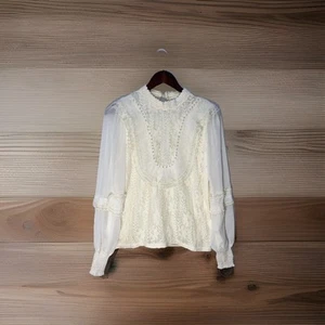 Blusa Top Victoriano Eduardiano Renacimiento Boho Pradera Casa Núcleo Perlas Encaje S/M - Imagen 1 de 10
