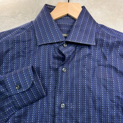 Camisa Zanella Para Hombre M Azul Geométrica Abotonada Manga Larga Hecha en Italia Foto 1 de 4