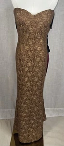 Vestido largo sin tirantes formal Carmen Marc Valvo para mujer 12 Signature malla floral - Imagen 1 de 7