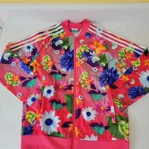 Girls Adidas Original Floral Print Full Zip Printed Track Jacket - Size Medium - Picture 1 of 6