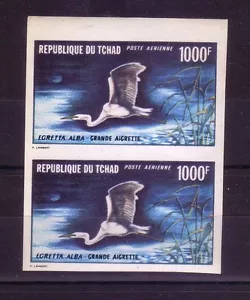 Chad: 1971; Scott C84, pair imperforated, proof color, Bird, EBTC02 - Picture 1 of 2