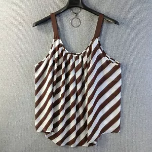 Camicia da serbatoio Lane Bryant cinturino largo donna 24 marrone avorio a righe semi trasparente nuova con etichette - Foto 1 di 12