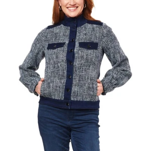 DG2 by Diane Gilman Mixed Media New Classic Stretch & Boucle Jacket- Indigo-XL - Picture 1 of 3