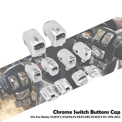 10pcs Chrome Hand Control Switch Button Cap For Harley Touring Road Street Glide Foto 1 de 4