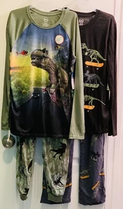 2 Boy's Size XXL (18) Wonder Nation Dinosaur T-Rex Green 2 Pc Pajama Sleep Set - Picture 1 of 10