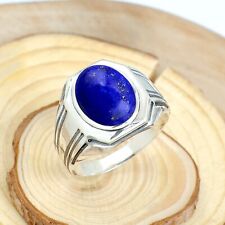 Natural Lapis Lazuli Oval Cut 925 Sterling Silver Handmade Men's Ring Jewelry