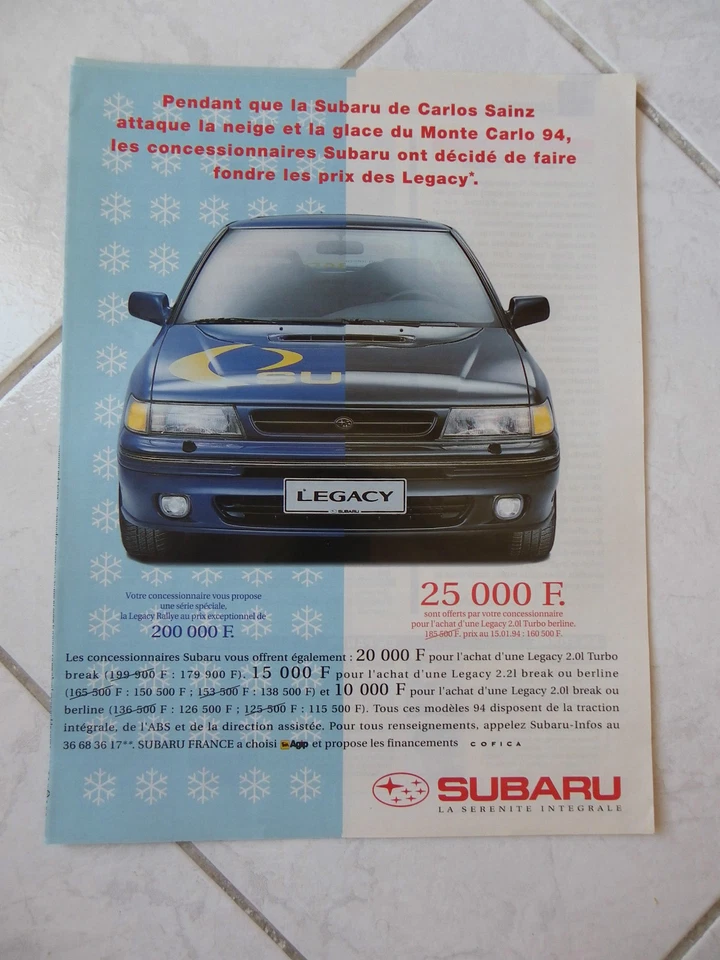 Pubblicità Subaru Legacy 1994 Annuncio Stampa Ritaglio Pubblicitario - Immagine 1 di 1