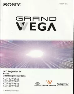 Sony Grand Wega TV LCD proiezione HD manuale di istruzioni monitor + configurazione JU23 - Foto 1 di 2