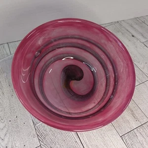 Ciotola in vetro vintage Randsfjord soffiato a mano vortice arte prugna design rosa-Norvegia - Foto 1 di 19