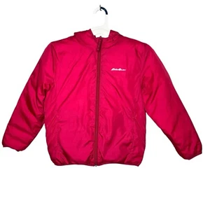 EDDIE BAUER Girls Reversible Puffer Down Jacket Sz Medium 10/12 Pink - Picture 1 of 13