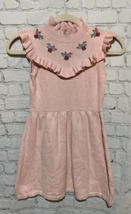 Janie and Jack rosa Blumen bestickt Sharin Strick Pullover Kleid Größe 7 neu mit Etikett - Bild 1 von 8