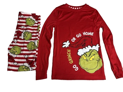 Dr. Seuss The Grinch Pajama Set Kids Youth Size 12 Red Pajamas Shirt Pants Pjs - Image 1 of 4