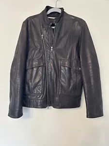 Reiss Men’s 100% Genuine Leather Brown Zip Up Pocket Jacket Size Large - Picture 1 of 16