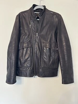 Reiss Men’s 100% Genuine Leather Brown Zip Up Pocket Jacket Size Large - Image 1 of 4