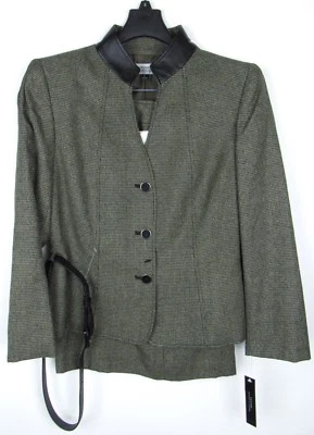 Tahari ASL 皮革领 2 件套裙套装 8 码全新带标签 280 美元 — 第 1/4 张图片