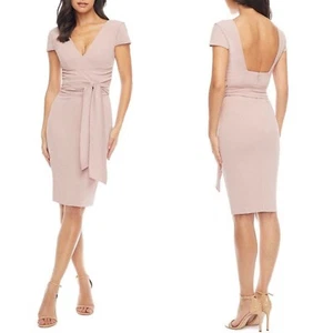 NEW DRESS THE POPULATION Dana MAUVE Crepe WRAP WAIST Cocktail SHEATH DRESS L - Picture 1 of 8