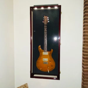 Guitar Display Case LED Cherry & Black Wood Clear View Holder Cabinet Shadow Box - Picture 1 of 10