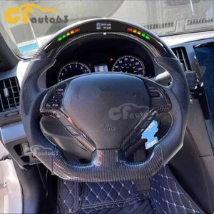 Volante deportivo plano de fibra de carbono real LED para Infiniti G37 con borde CF - Imagen 1 de 12