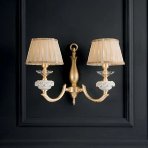 Applique in ottone da parete foglia oro classico 2 luci cic-379 - Picture 1 of 2