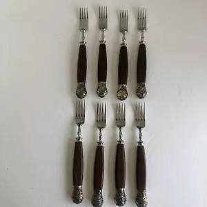 Vintage Sheffield Palisander Griff und Silber Kappe Gabeln-Set von 8 - Bild 1 von 4