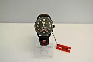 New Ferrari SF107 Heritage Black Leather Chronograph 0830059 $375 Watch - Picture 1 of 8
