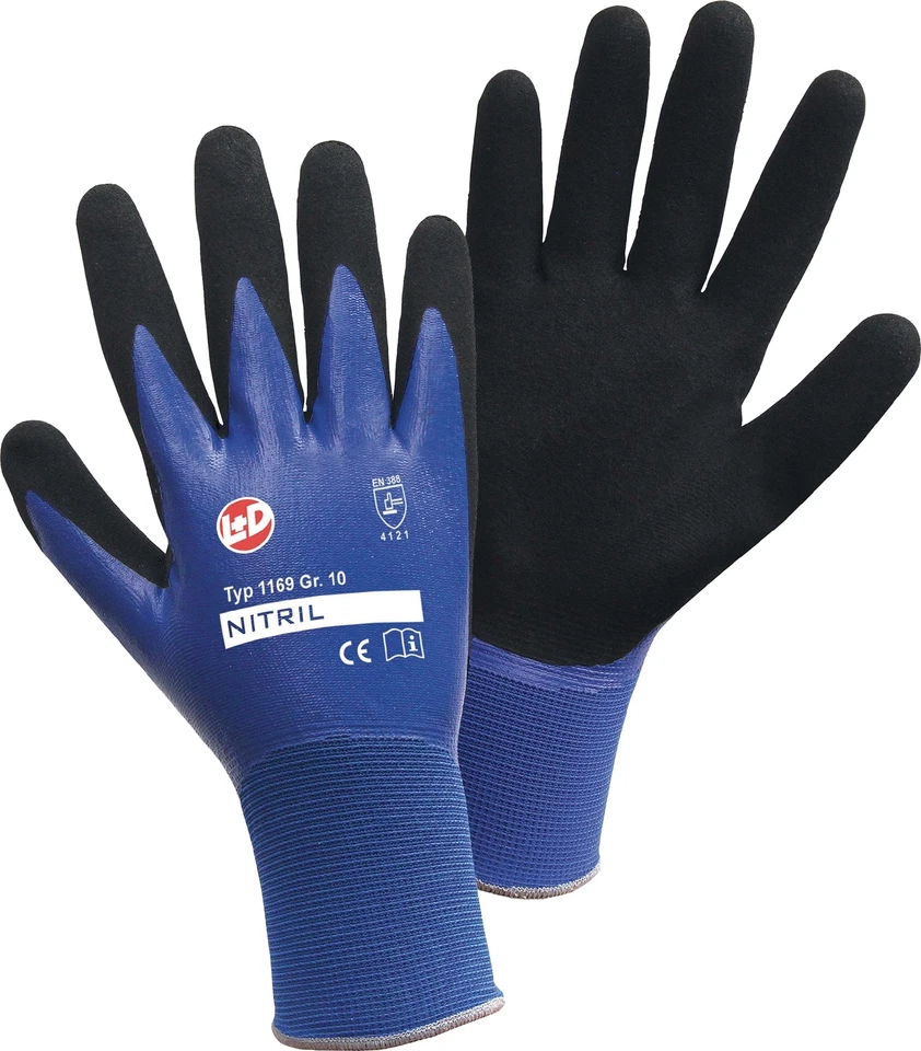 LEIPOLD+DÖHLE 12x Handschuhe Nitril Aqua Gr.10 blau/schwarz Nyl.m.dop.Nitril EN 388 PSA II