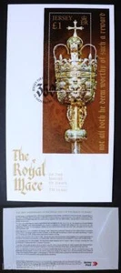 Estampillas de Jersey: "Jersey Royal Mace - 350 aniversario" FDC £1,00 M/S 2013 - Imagen 1 de 3