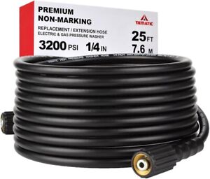YAMATIC Pressure Washer Hose 25FT 1/4" Kink Free M22 Brass Fitting Power Washer