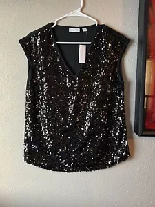 New York & Company XS Black Sequin V Neck Top NWT - Picture 1 of 9