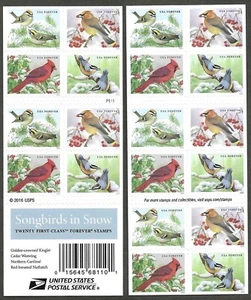 5126-29 MNH Booklet of First Class Forever stamps - "Songbirds in Snow" - Picture 1 of 1