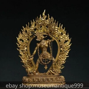 14.8" Old Chinese Bronze Gilt Buddhism Vajrayogini Vajravarahi Statue Sculpture - Picture 1 of 9