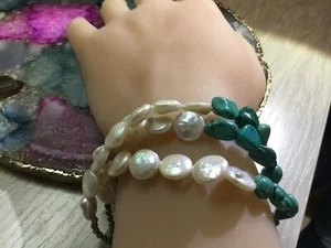 Dallas Prince Turquoise-White Pearl-Sterling Silver-Toggle Bracelet  - Picture 1 of 8