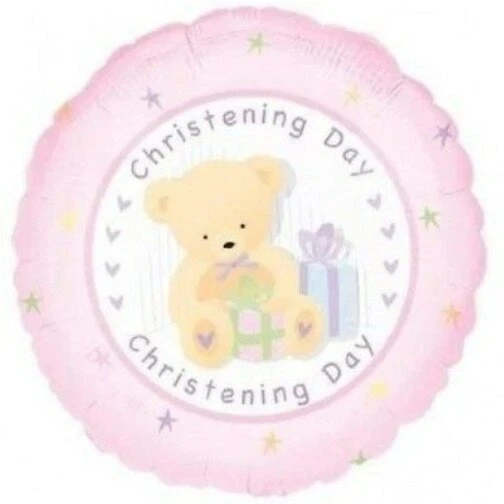 Christening Day Balloon 18" Pink Mylar Foil Baptism Party Decorations Gifts - Image 1 of 1