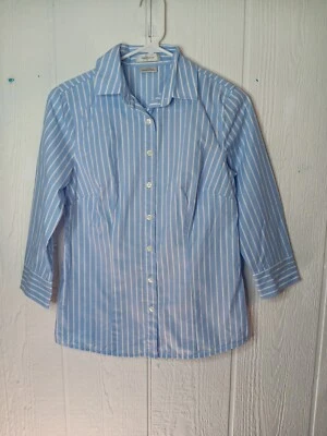 Женская блуза Van Heusen размер XS в полоску с принтом на пуговицах спереди синяя рукав 3/4 - Изображение 1 из 4