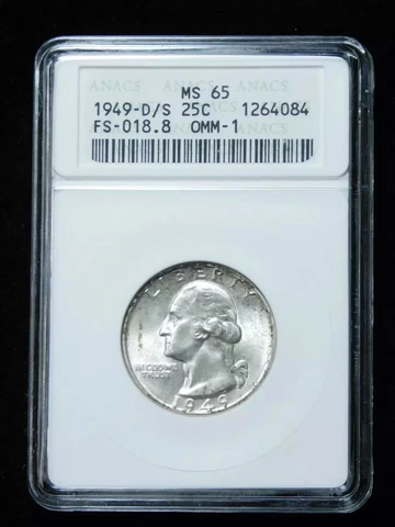1949 D/S Washington Quarter - ANACS MS65 OMM FS-601 Cover