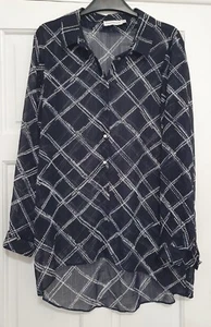 Blusa Top Parafrase Talla 12 Azul Marino Blanco Cuadros Transparentes! - Imagen 1 de 3