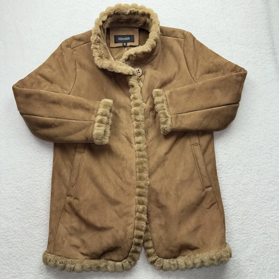 Abrigo Donnybrook Mujer XL Tostado Imitación Gamuza Sherpa Forrado Botón Delantero Cálido Invierno Foto 1 de 4