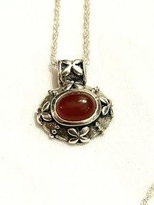 Vntg Sterling 18" Rope Chain Necklace And Sterling Pendant With Rust Carnelian - Picture 1 of 13