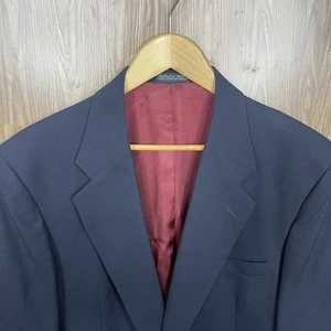 Savile Row USA Made Blazer Jacket Mens 42L Navy Blue Solid Wool Gold Buttons - Picture 1 of 20
