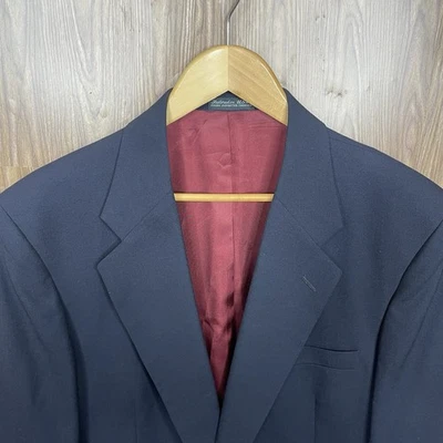 Savile Row USA Made Blazer Jacket Mens 42L Navy Blue Solid Wool Gold Buttons - Image 1 of 4